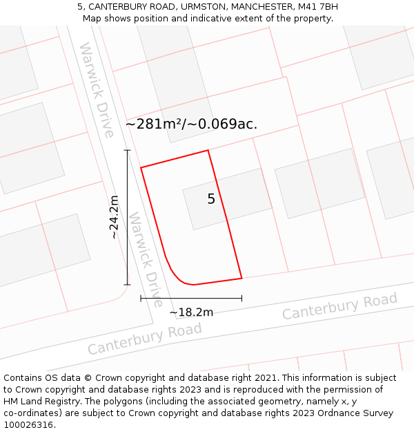 5, CANTERBURY ROAD, URMSTON, MANCHESTER, M41 7BH: Plot and title map