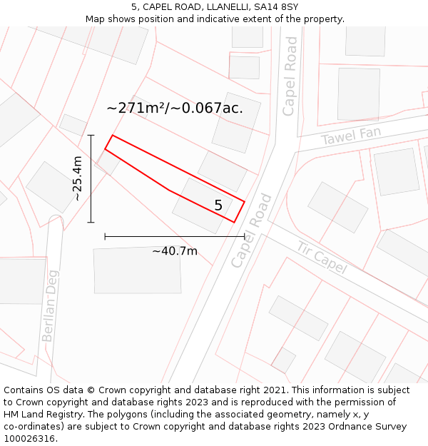 5, CAPEL ROAD, LLANELLI, SA14 8SY: Plot and title map