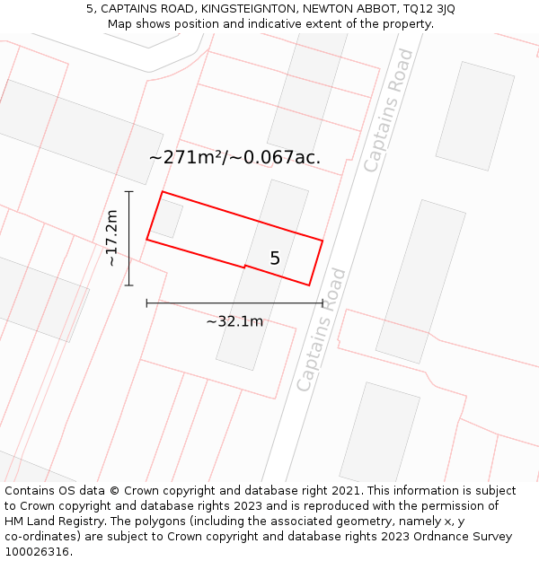5, CAPTAINS ROAD, KINGSTEIGNTON, NEWTON ABBOT, TQ12 3JQ: Plot and title map