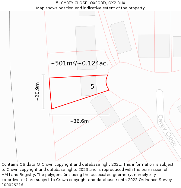 5, CAREY CLOSE, OXFORD, OX2 8HX: Plot and title map