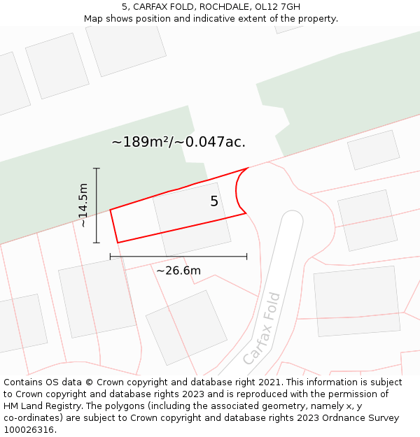 5, CARFAX FOLD, ROCHDALE, OL12 7GH: Plot and title map