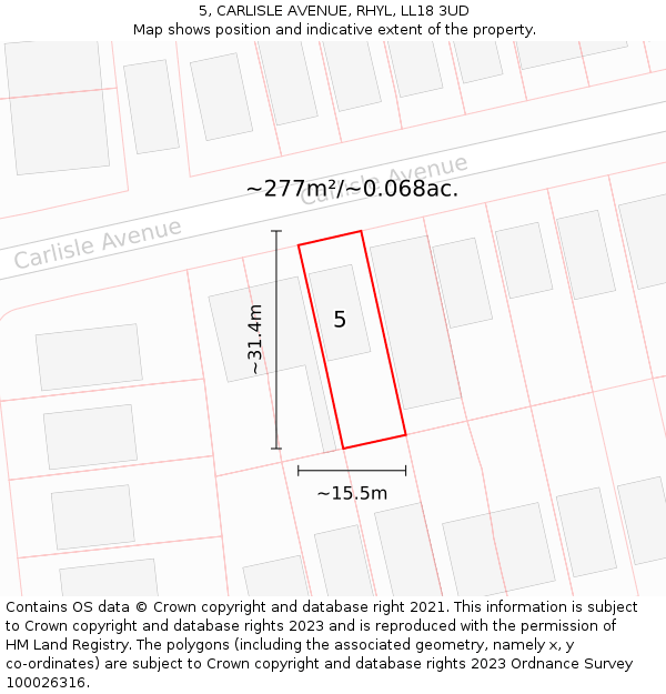 5, CARLISLE AVENUE, RHYL, LL18 3UD: Plot and title map