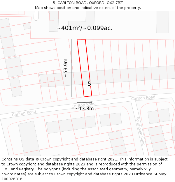 5, CARLTON ROAD, OXFORD, OX2 7RZ: Plot and title map