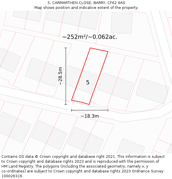 5, CARMARTHEN CLOSE, BARRY, CF62 9AS: Plot and title map