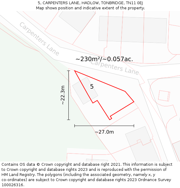 5, CARPENTERS LANE, HADLOW, TONBRIDGE, TN11 0EJ: Plot and title map