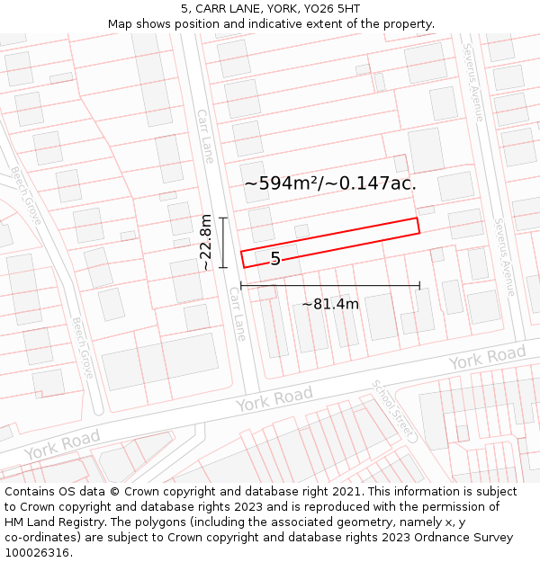 5, CARR LANE, YORK, YO26 5HT: Plot and title map