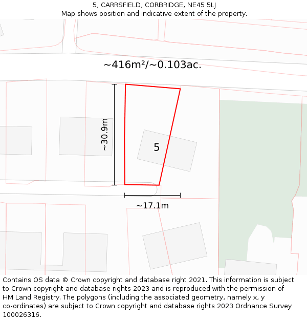 5, CARRSFIELD, CORBRIDGE, NE45 5LJ: Plot and title map