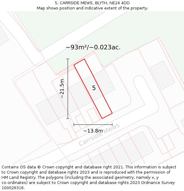 5, CARRSIDE MEWS, BLYTH, NE24 4DD: Plot and title map