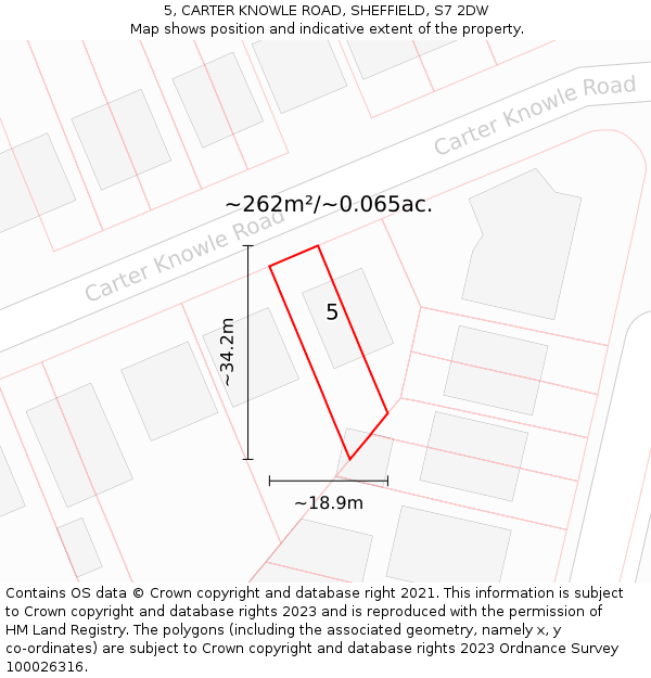 5, CARTER KNOWLE ROAD, SHEFFIELD, S7 2DW: Plot and title map