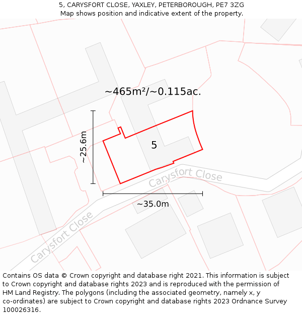 5, CARYSFORT CLOSE, YAXLEY, PETERBOROUGH, PE7 3ZG: Plot and title map