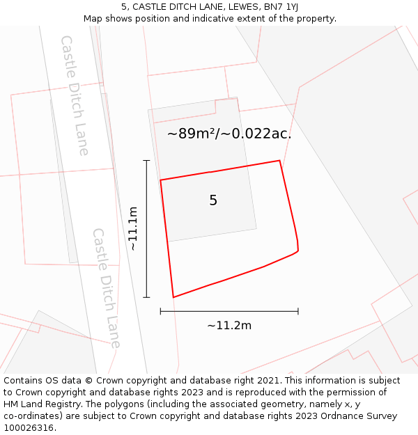 5, CASTLE DITCH LANE, LEWES, BN7 1YJ: Plot and title map