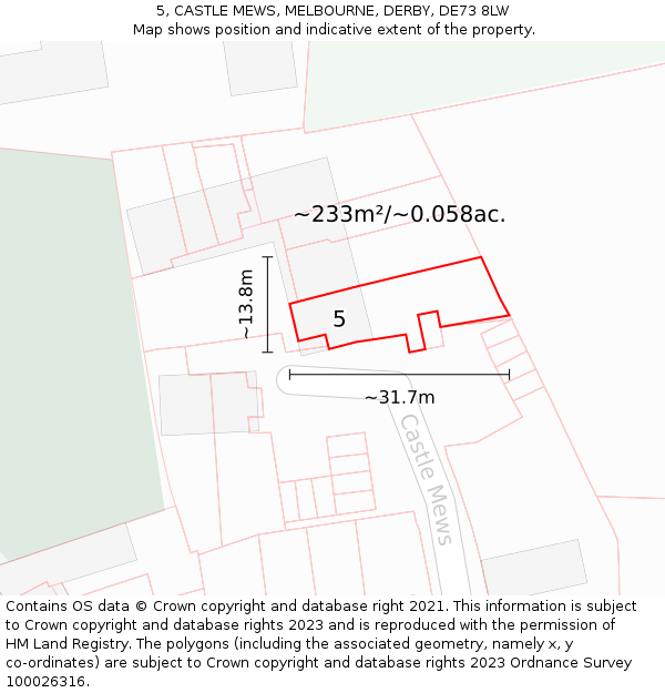 5, CASTLE MEWS, MELBOURNE, DERBY, DE73 8LW: Plot and title map