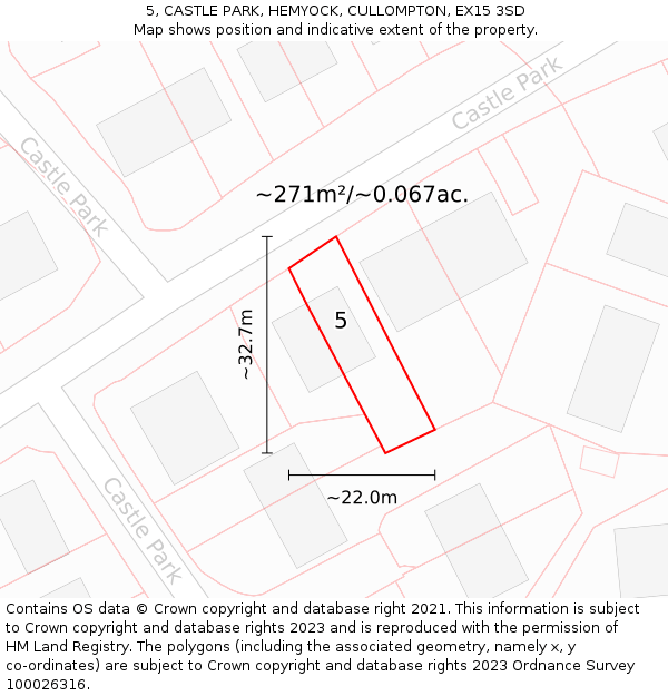 5, CASTLE PARK, HEMYOCK, CULLOMPTON, EX15 3SD: Plot and title map