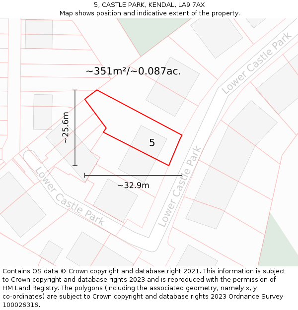 5, CASTLE PARK, KENDAL, LA9 7AX: Plot and title map