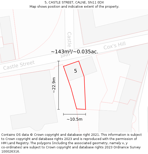 5, CASTLE STREET, CALNE, SN11 0DX: Plot and title map