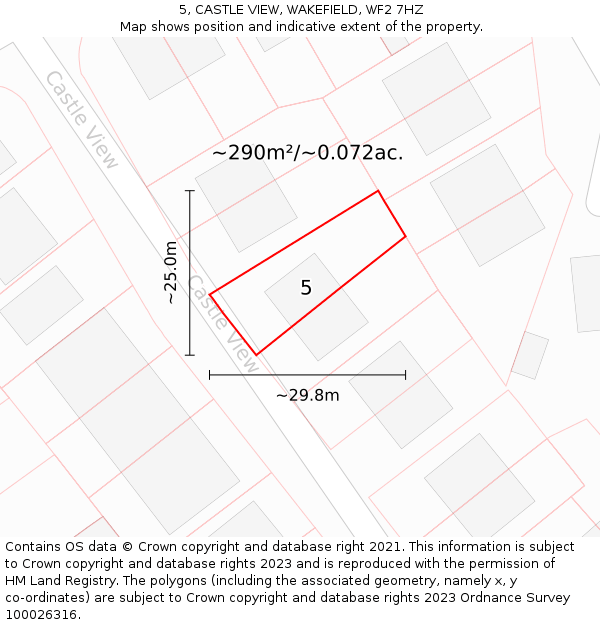 5, CASTLE VIEW, WAKEFIELD, WF2 7HZ: Plot and title map