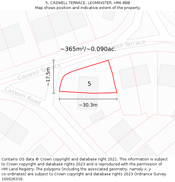 5, CASWELL TERRACE, LEOMINSTER, HR6 8BB: Plot and title map