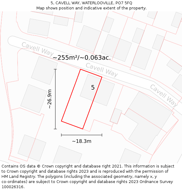 5, CAVELL WAY, WATERLOOVILLE, PO7 5FQ: Plot and title map