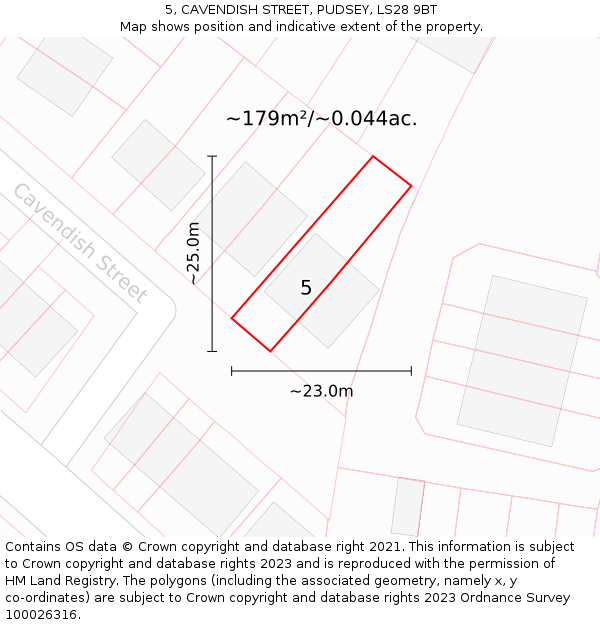 5, CAVENDISH STREET, PUDSEY, LS28 9BT: Plot and title map