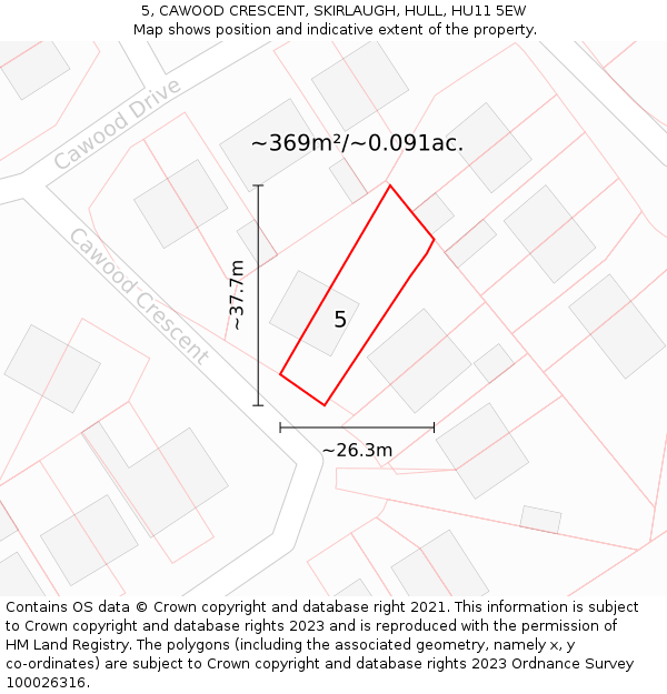 5, CAWOOD CRESCENT, SKIRLAUGH, HULL, HU11 5EW: Plot and title map