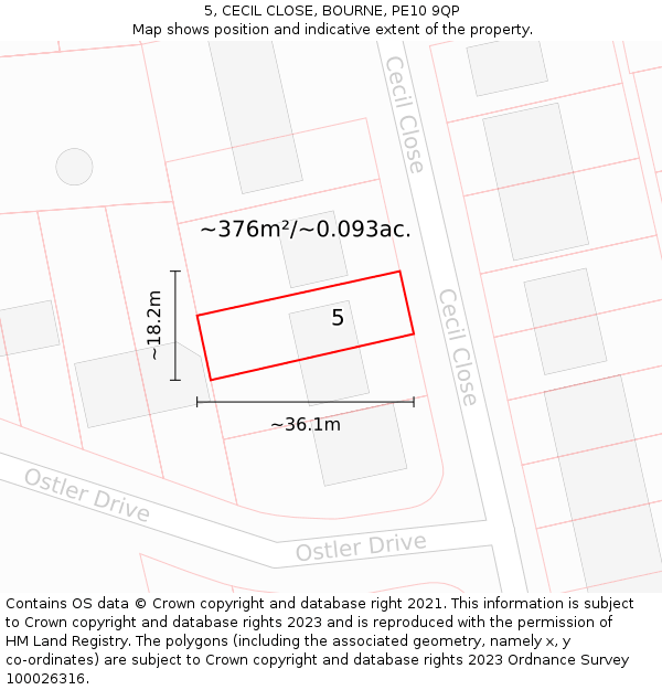 5, CECIL CLOSE, BOURNE, PE10 9QP: Plot and title map