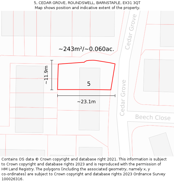 5, CEDAR GROVE, ROUNDSWELL, BARNSTAPLE, EX31 3QT: Plot and title map