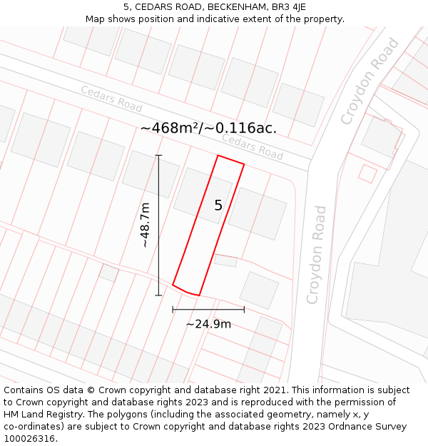 5, CEDARS ROAD, BECKENHAM, BR3 4JE: Plot and title map