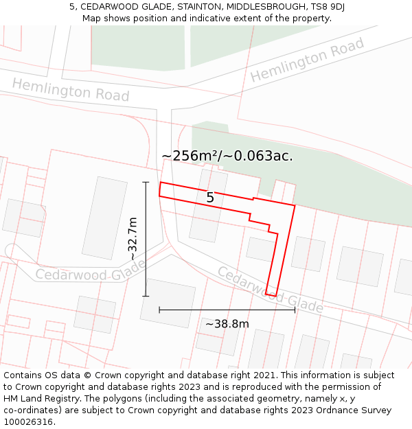 5, CEDARWOOD GLADE, STAINTON, MIDDLESBROUGH, TS8 9DJ: Plot and title map