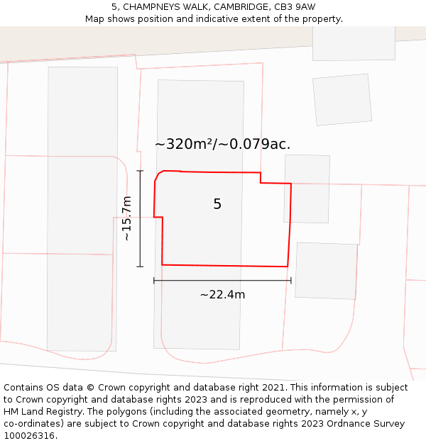 5, CHAMPNEYS WALK, CAMBRIDGE, CB3 9AW: Plot and title map