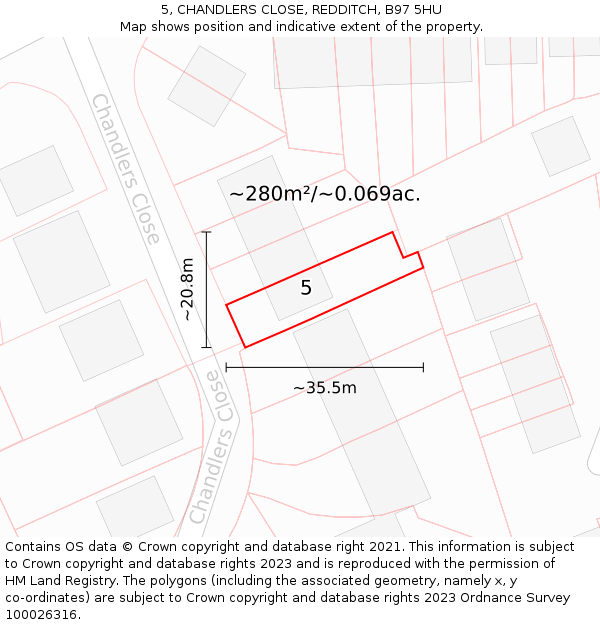 5, CHANDLERS CLOSE, REDDITCH, B97 5HU: Plot and title map