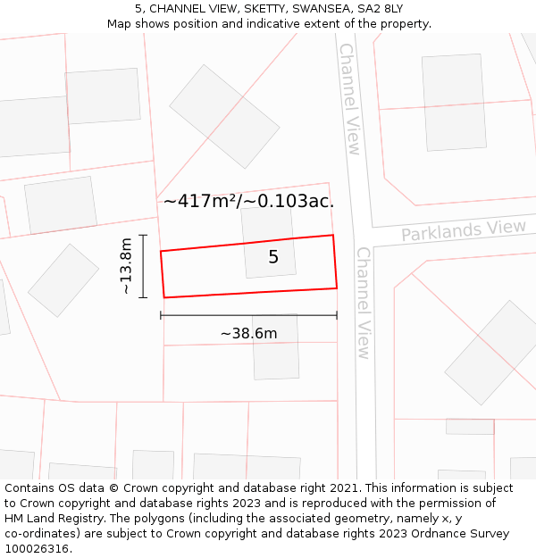 5, CHANNEL VIEW, SKETTY, SWANSEA, SA2 8LY: Plot and title map