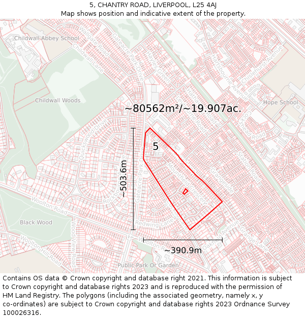 5, CHANTRY ROAD, LIVERPOOL, L25 4AJ: Plot and title map