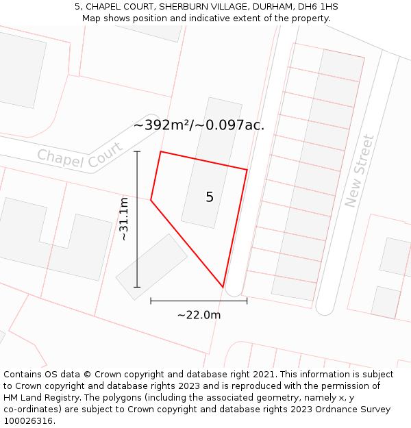 5, CHAPEL COURT, SHERBURN VILLAGE, DURHAM, DH6 1HS: Plot and title map