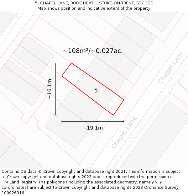 5, CHAPEL LANE, RODE HEATH, STOKE-ON-TRENT, ST7 3SD: Plot and title map