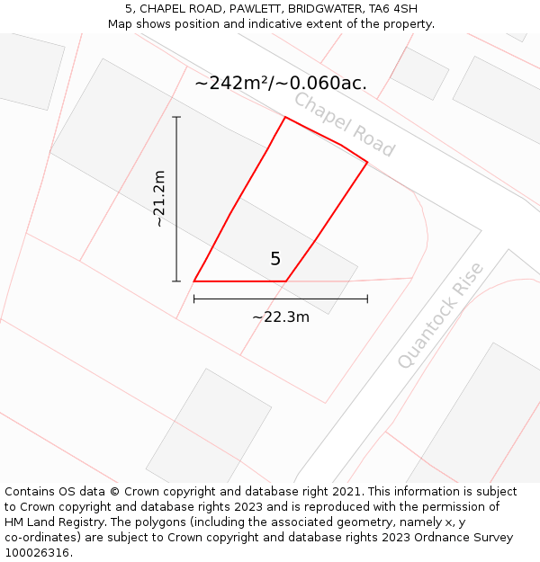 5, CHAPEL ROAD, PAWLETT, BRIDGWATER, TA6 4SH: Plot and title map