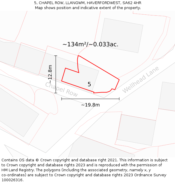 5, CHAPEL ROW, LLANGWM, HAVERFORDWEST, SA62 4HR: Plot and title map