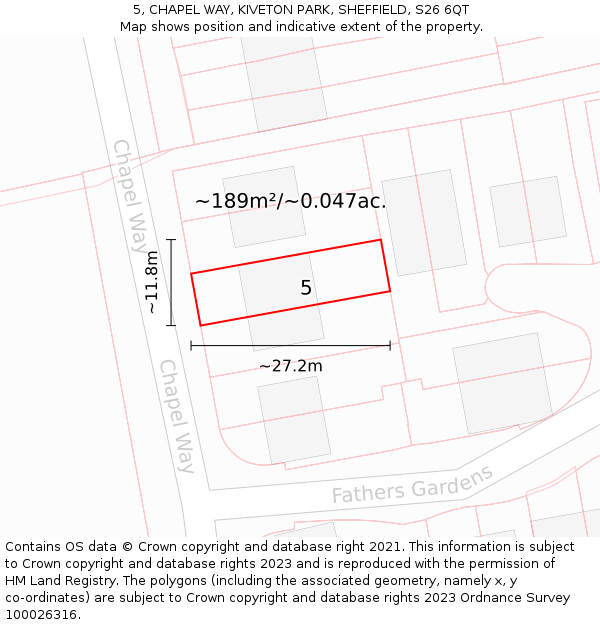 5, CHAPEL WAY, KIVETON PARK, SHEFFIELD, S26 6QT: Plot and title map