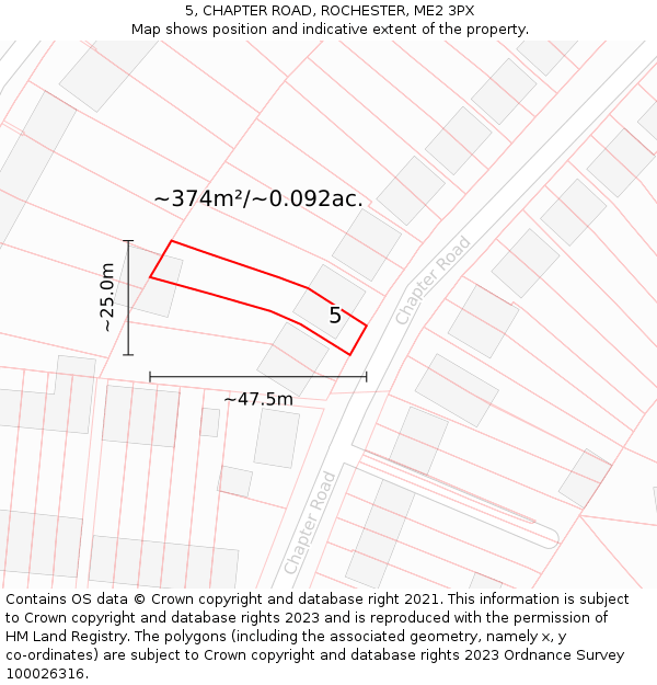 5, CHAPTER ROAD, ROCHESTER, ME2 3PX: Plot and title map
