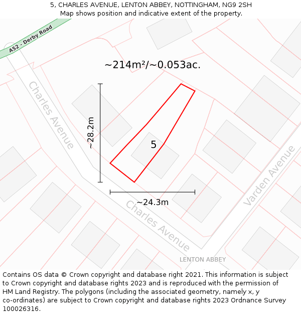 5, CHARLES AVENUE, LENTON ABBEY, NOTTINGHAM, NG9 2SH: Plot and title map