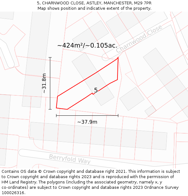 5, CHARNWOOD CLOSE, ASTLEY, MANCHESTER, M29 7PR: Plot and title map