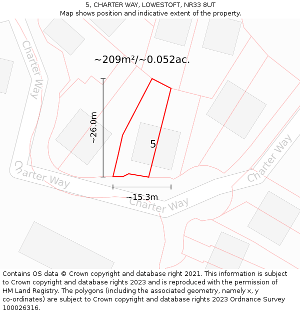 5, CHARTER WAY, LOWESTOFT, NR33 8UT: Plot and title map