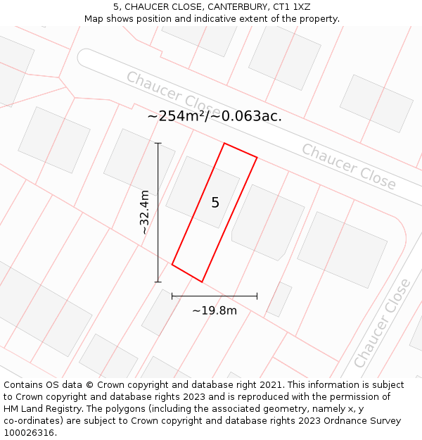 5, CHAUCER CLOSE, CANTERBURY, CT1 1XZ: Plot and title map