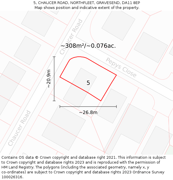 5, CHAUCER ROAD, NORTHFLEET, GRAVESEND, DA11 8EP: Plot and title map