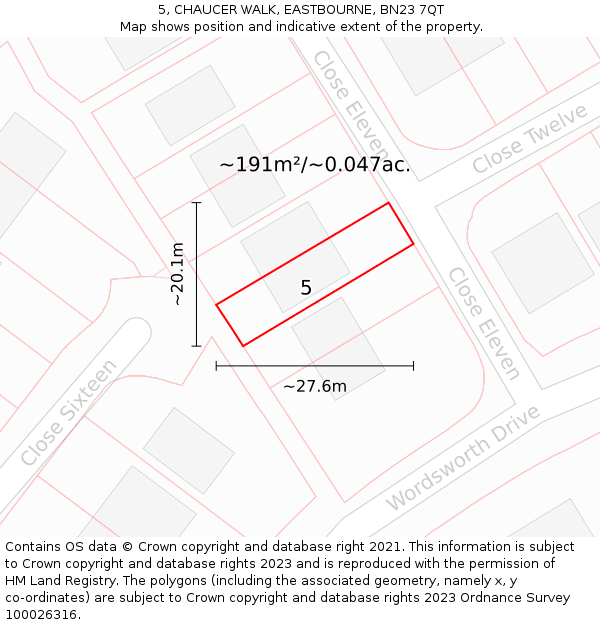 5, CHAUCER WALK, EASTBOURNE, BN23 7QT: Plot and title map