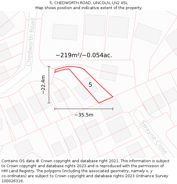 5, CHEDWORTH ROAD, LINCOLN, LN2 4SL: Plot and title map