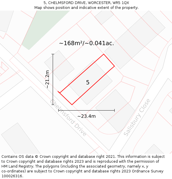 5, CHELMSFORD DRIVE, WORCESTER, WR5 1QX: Plot and title map