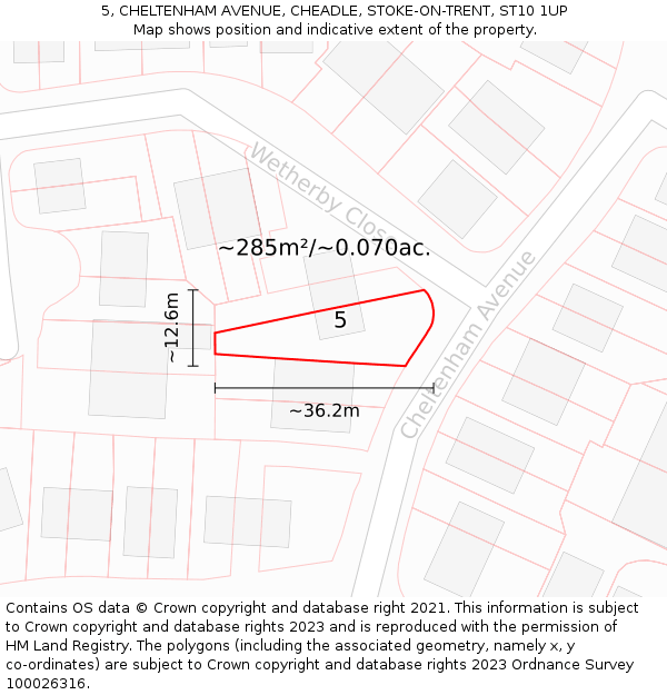 5, CHELTENHAM AVENUE, CHEADLE, STOKE-ON-TRENT, ST10 1UP: Plot and title map