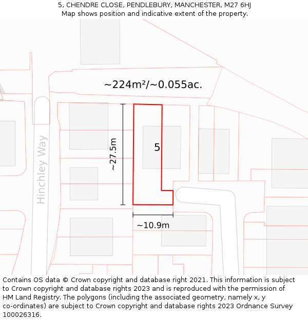 5, CHENDRE CLOSE, PENDLEBURY, MANCHESTER, M27 6HJ: Plot and title map