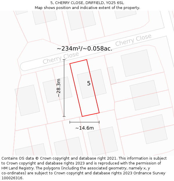 5, CHERRY CLOSE, DRIFFIELD, YO25 6SL: Plot and title map