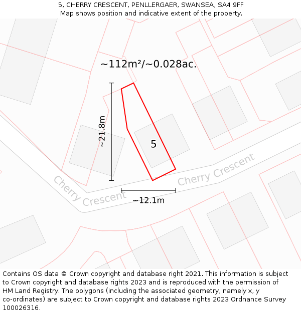 5, CHERRY CRESCENT, PENLLERGAER, SWANSEA, SA4 9FF: Plot and title map